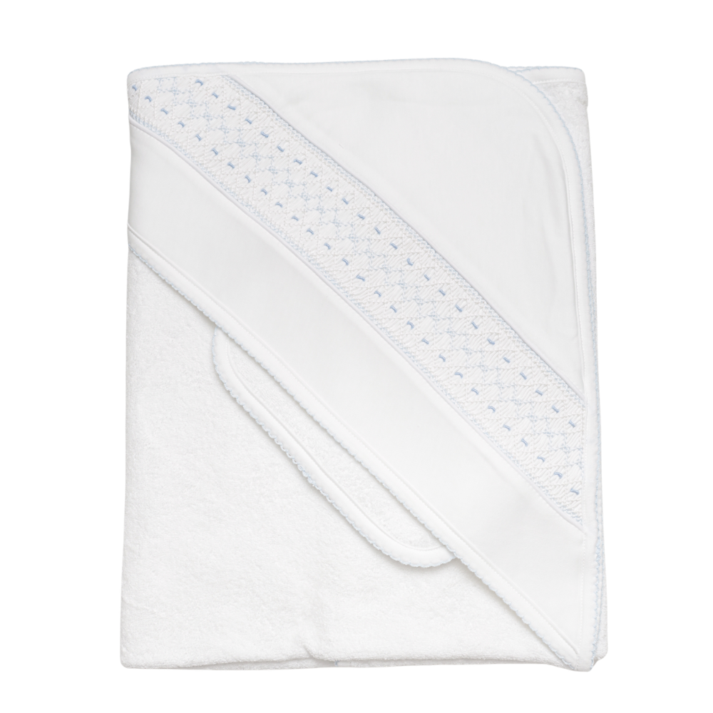 Set de Toalla Blanca Nido de Abeja Celeste/Bco