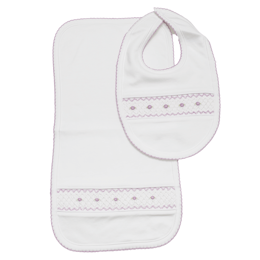 Set Babero y Babita Blanco Alita Smock Lila