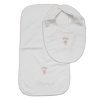 Set Babero y Babita Blanco - Flores