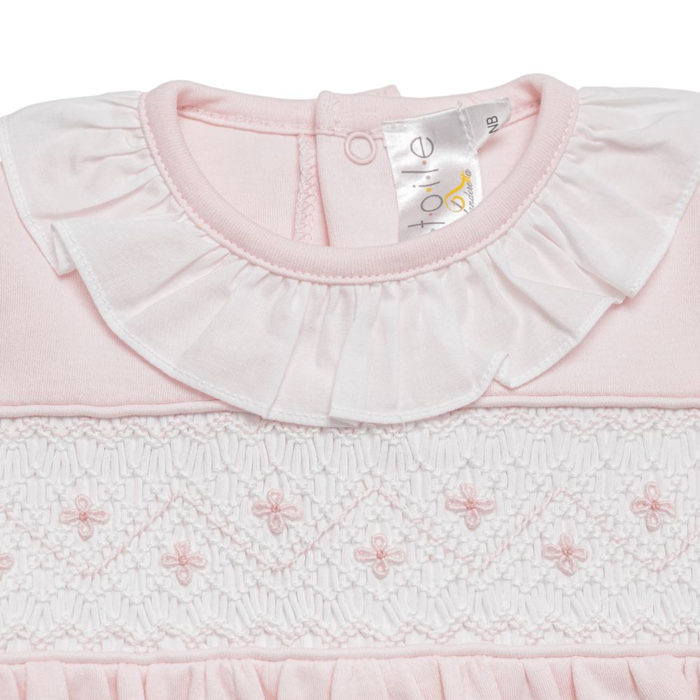 Enterizo Rosado Cuello Blanco Ruchado Alma - Smock