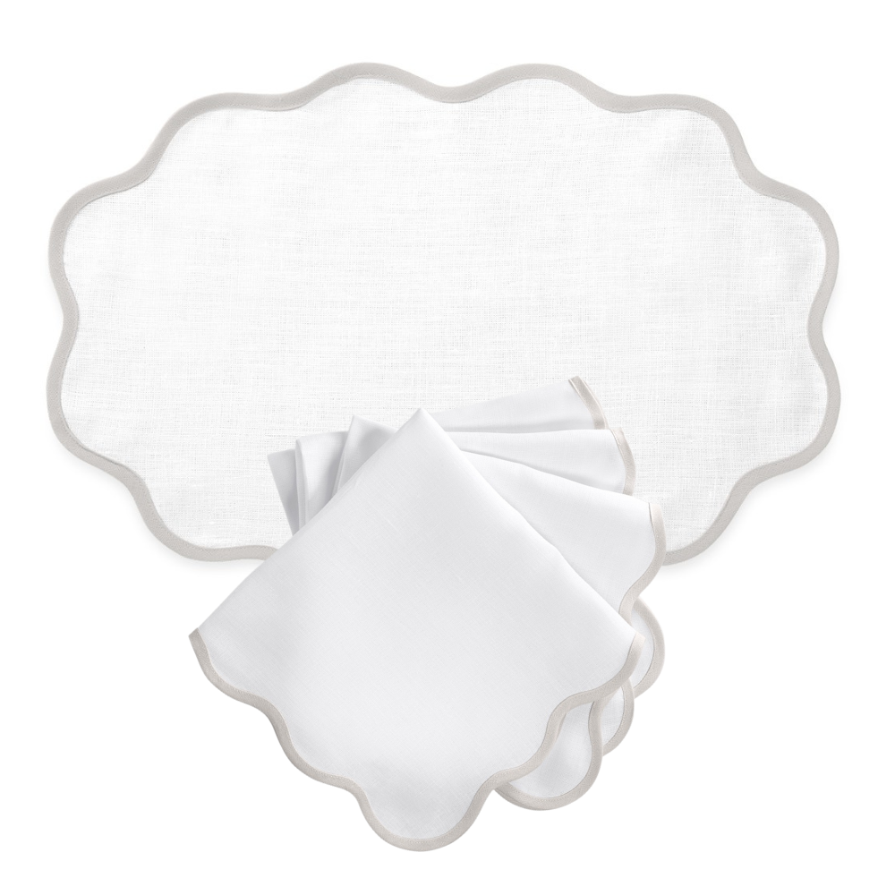 Set of 12 Scallop Edge Placemats and Napkins - Grey