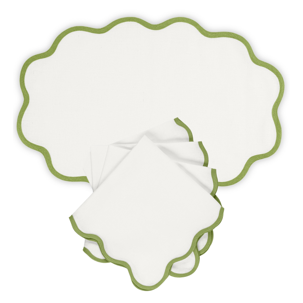 Set of 12 Scallop Edge Placemats and Napkins - Grass