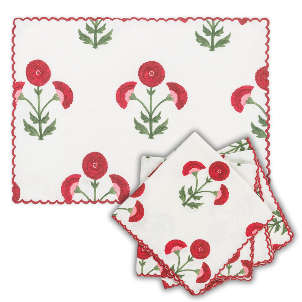 Set of 12 Gisele Placemats and Napkins - Scarlet