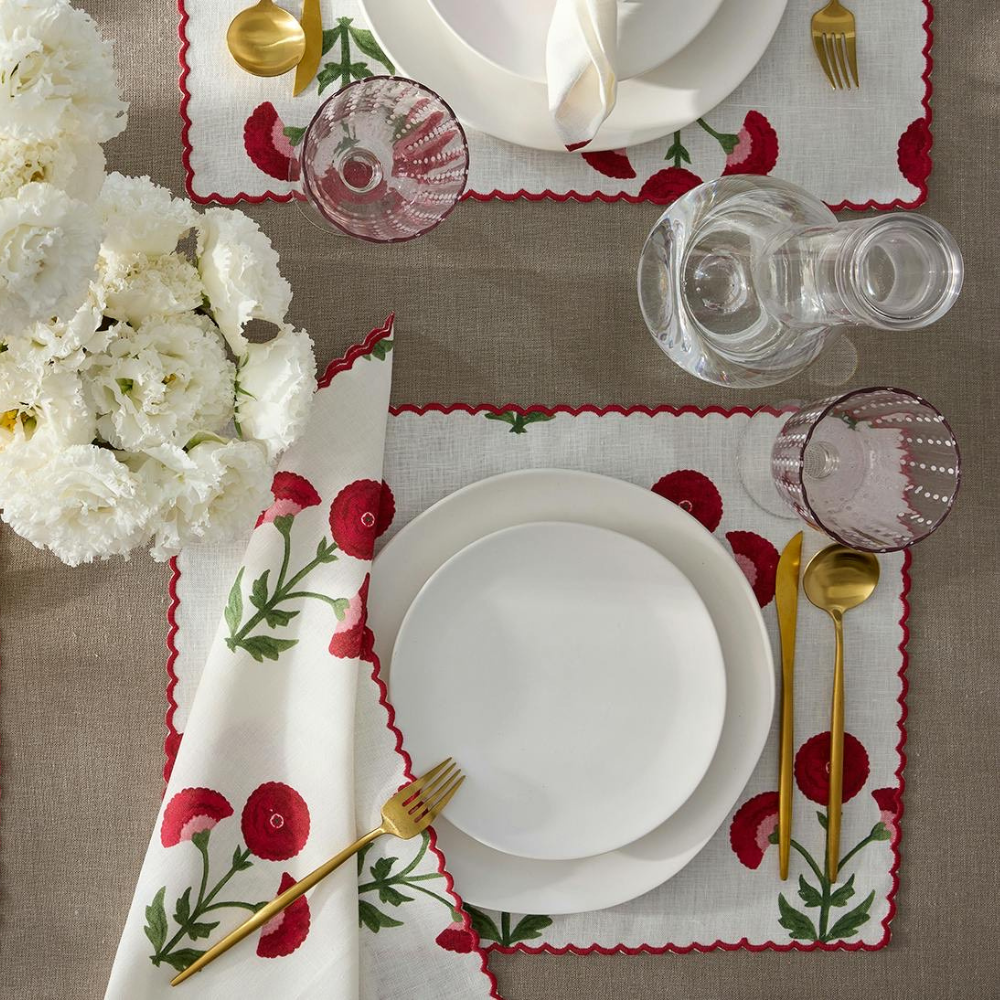 Set of 12 Gisele Placemats and Napkins - Scarlet