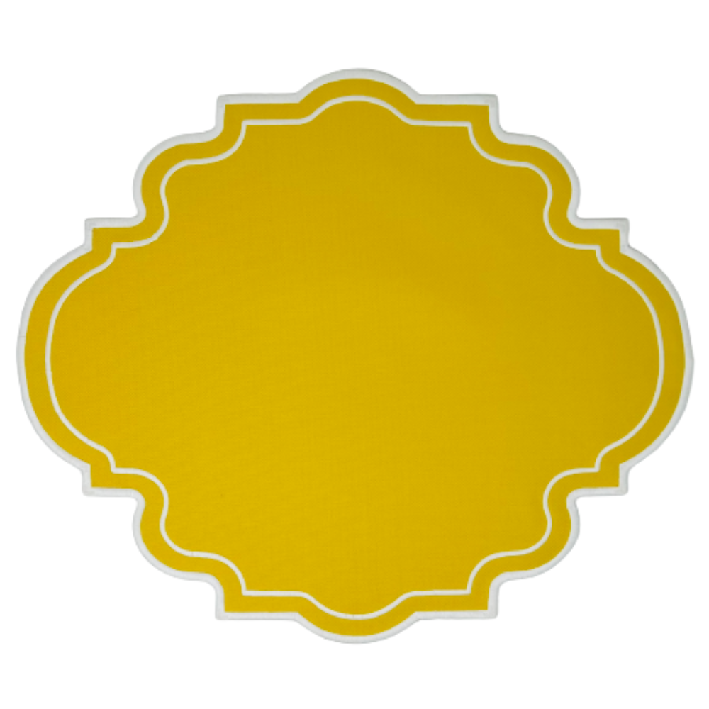 Set of 6 Placemat Oval - Yellow/White