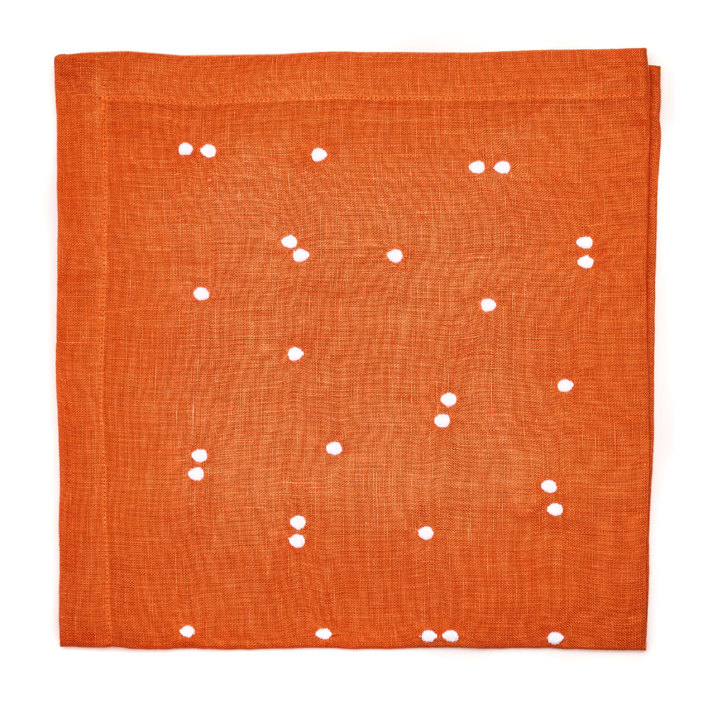 White Scattered Dots Napkin - Tangerine