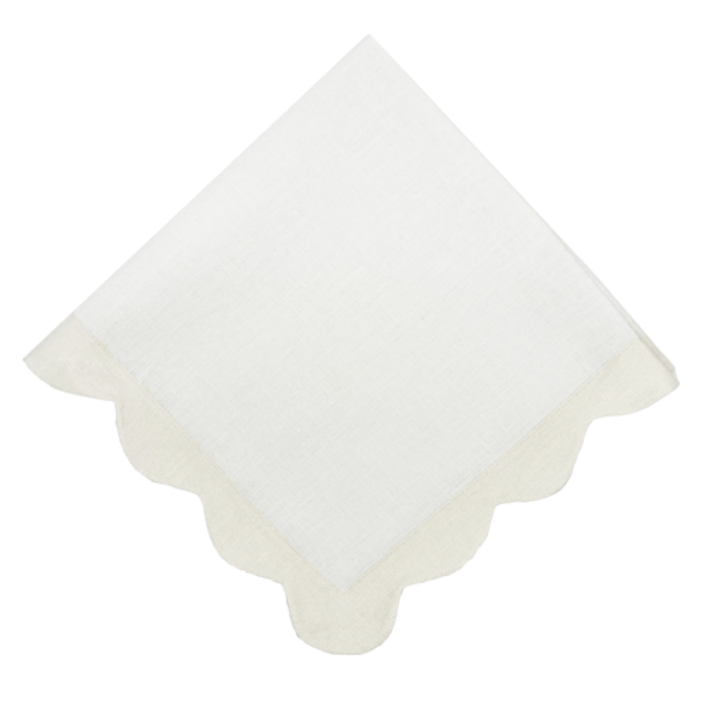 Napkin Sunflower Scallop - White/Taupe Border