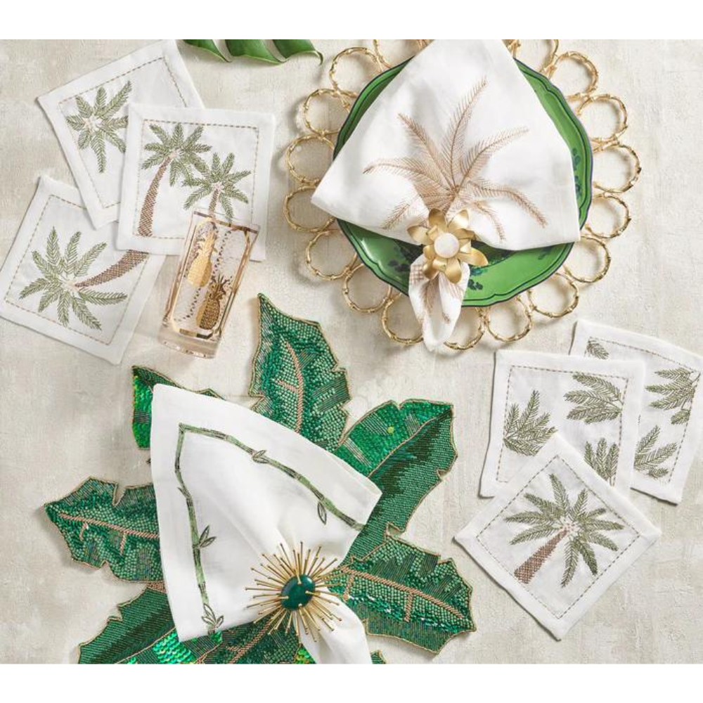 Cocktail Napkin Set of 6 - Palm White/Green
