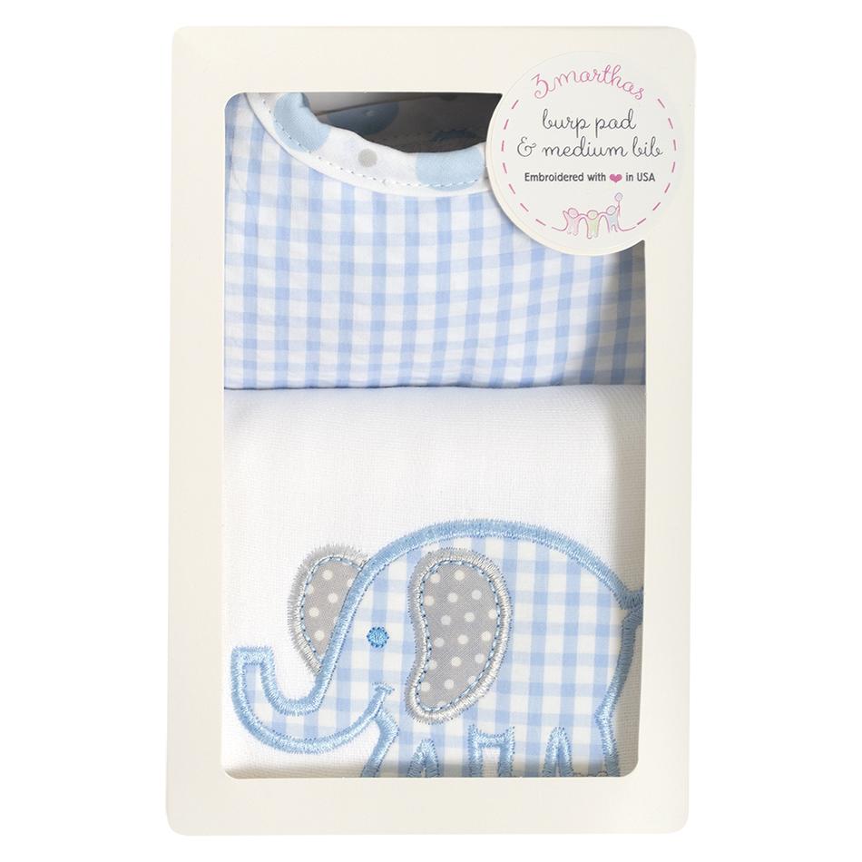 Boxed Burp/Bib Set Blue Elephant