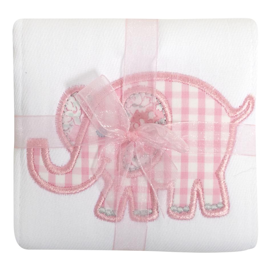 Single Burp Cloth Pink Elephant | Baberos | Panderetta Bordados