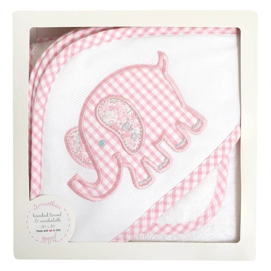 Boxed Towel Set Pink Elephant | Toallas | Panderetta Bordados