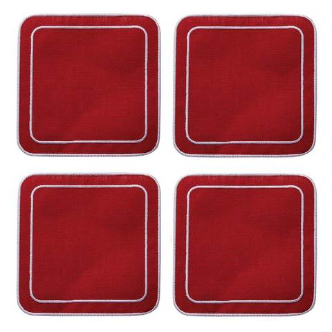 Set Of 4 Linho Simple Square Coaster - Red Red/White | Porta Vasos | Panderetta Bordados