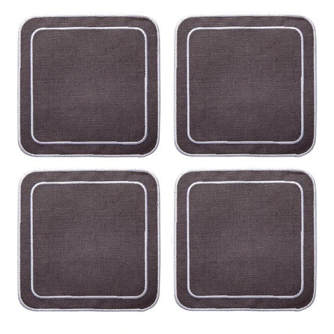 Set Of 4 Linho Simple Square Coaster - Charcoal/White | Porta Vasos | Panderetta Bordados