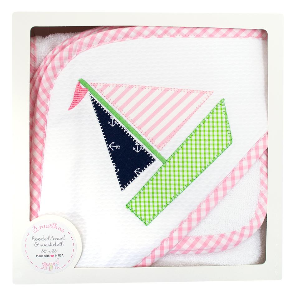 Boxed Towel Set Pink Sailboat | Toallas | Panderetta Bordados