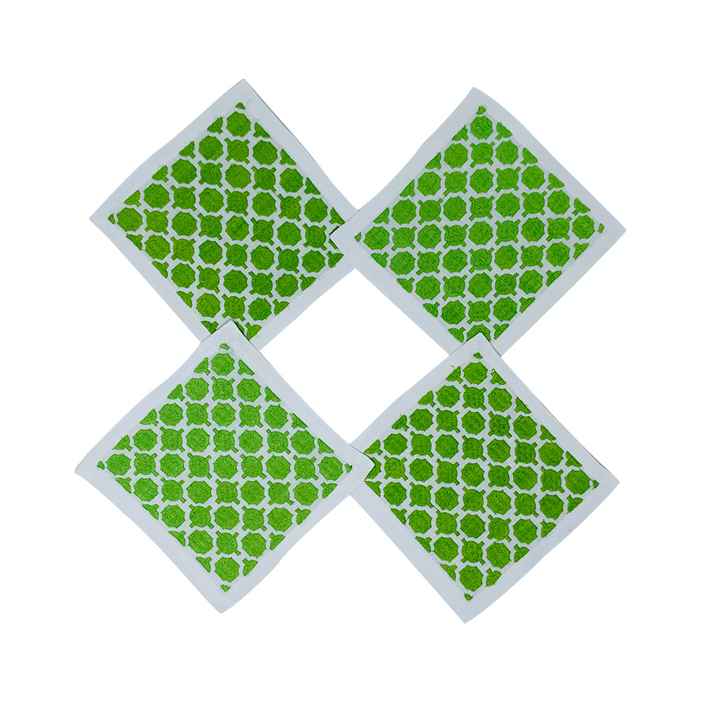 Geo Coasters Bright Green Set Of 4 | Servilletas de Coctel | Panderetta Bordados