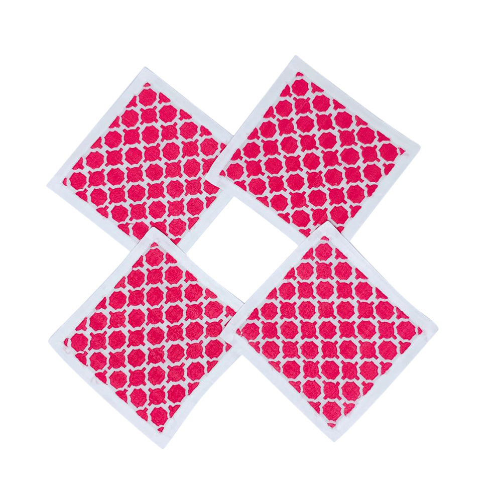Geo Coasters Hot Pink Set Of 4 | Servilletas de Coctel | Panderetta Bordados