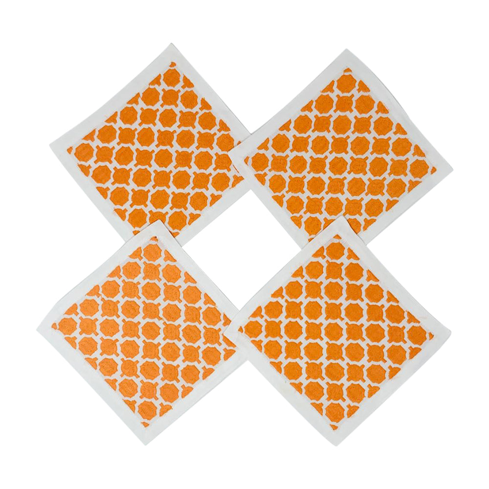 Geo Coasters Orange Set Of 4 | Servilletas de Coctel | Panderetta Bordados