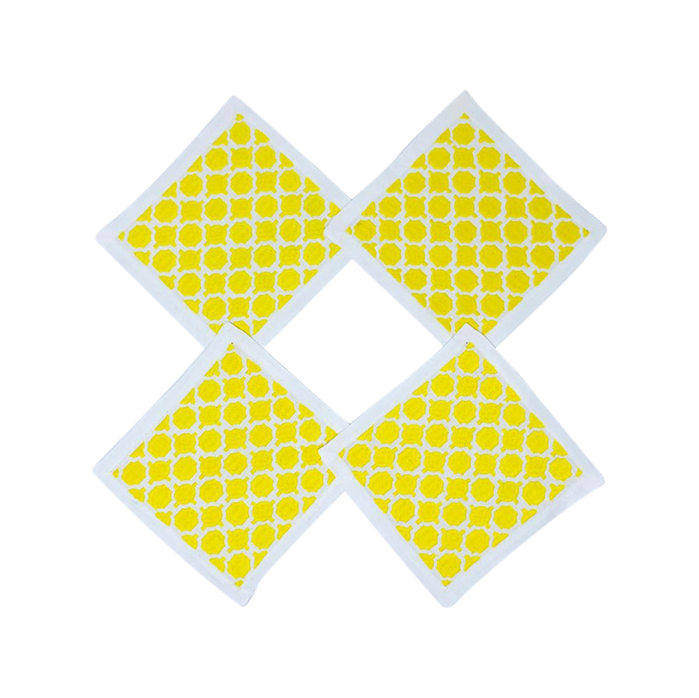 Geo Coasters Yellow Set Of 4 | Servilletas de Coctel | Panderetta Bordados
