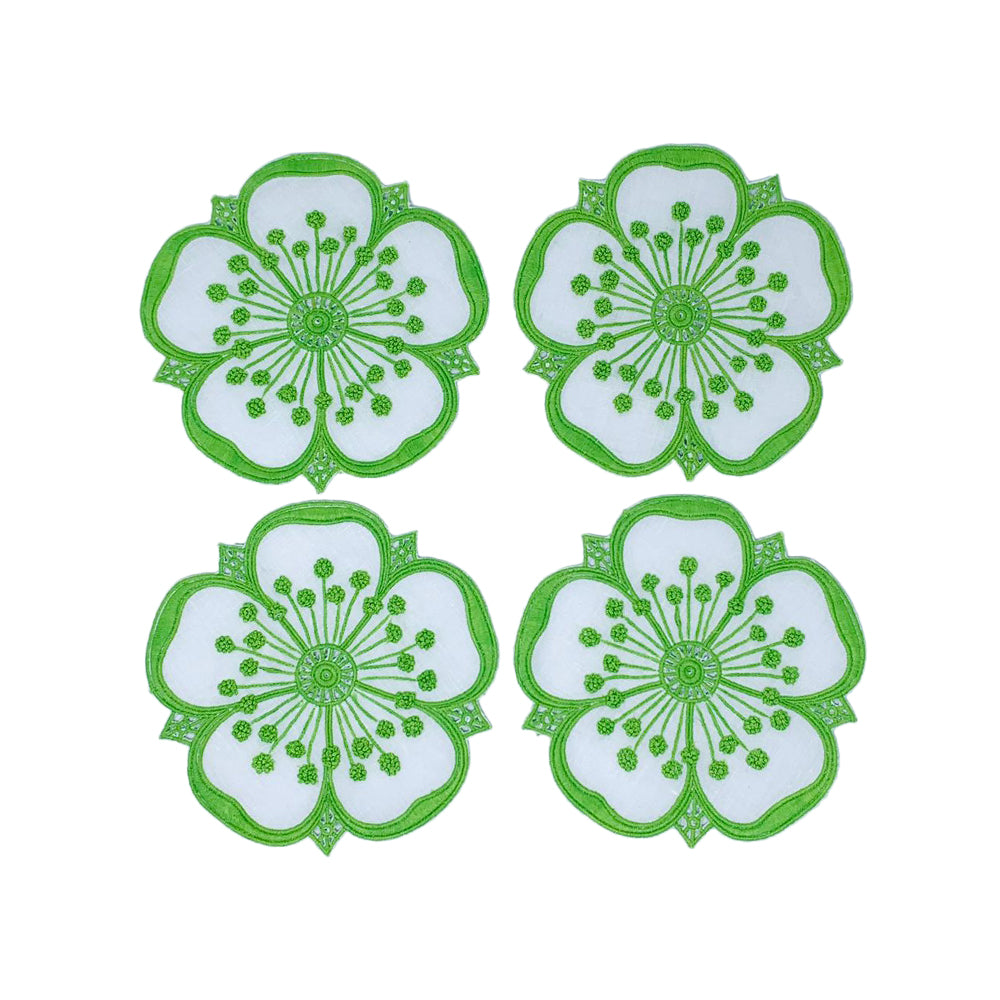 Petal Coasters Green Set Of 4 | Servilletas de Coctel | Panderetta Bordados