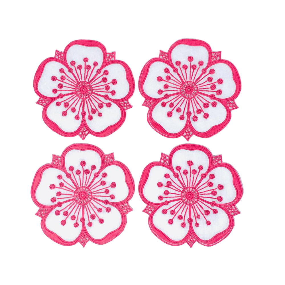 Petal Coasters Hot Pink Set Of 4 | Servilletas de Coctel | Panderetta Bordados