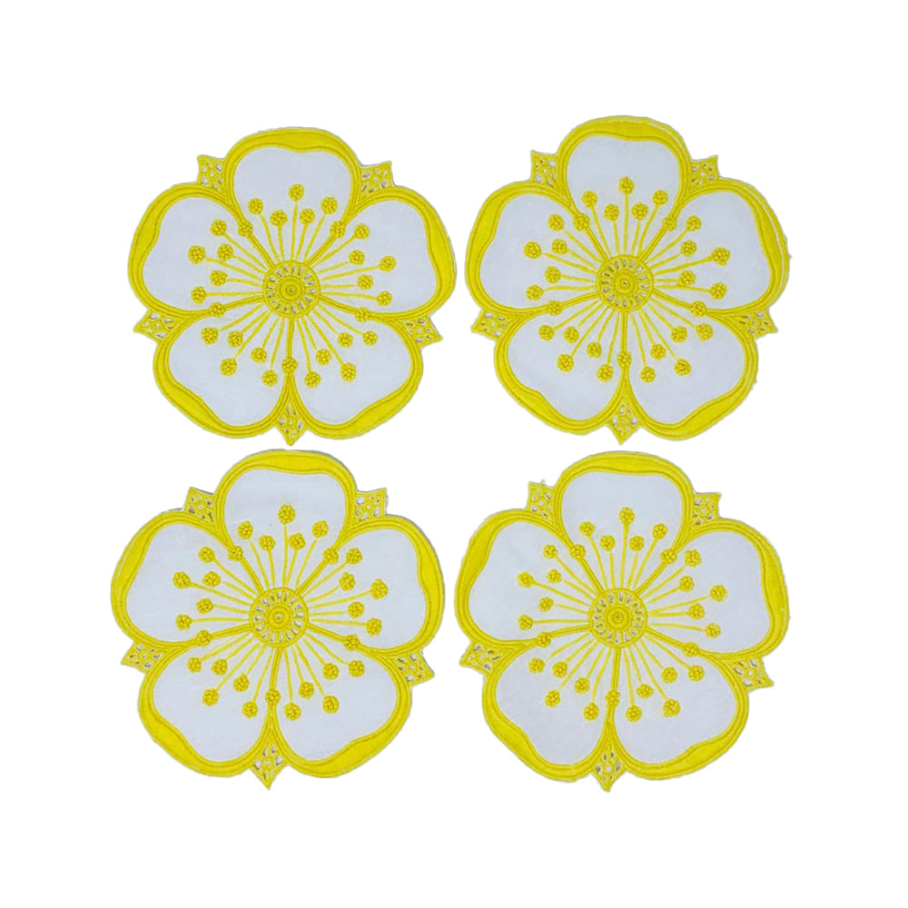 Petal Coasters Yellow Set Of 4 | Servilletas de Coctel | Panderetta Bordados