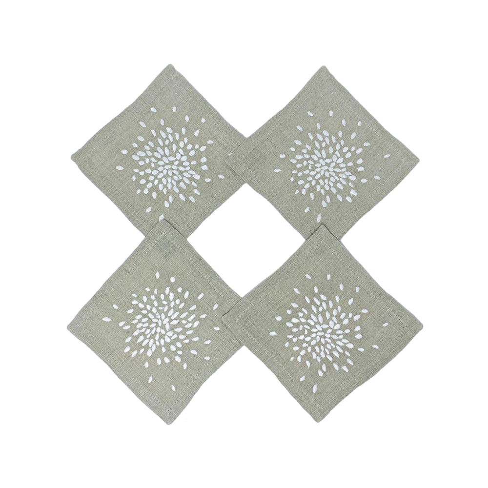 Pebble Coasters White On Flax Set Of 4 | Servilletas de Coctel | Panderetta Bordados