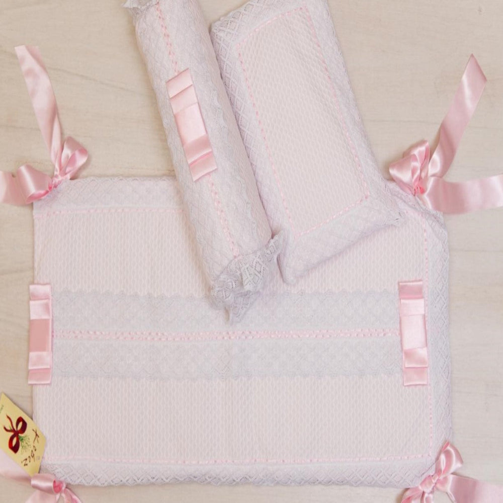 Set De Hospital Rosado Encaje Blanco | Set de Hospital | Panderetta Bordados