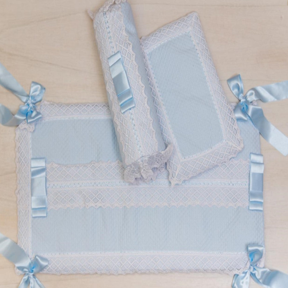 Set De Hospital Azul Encaje Blanco | Set de Hospital | Panderetta Bordados