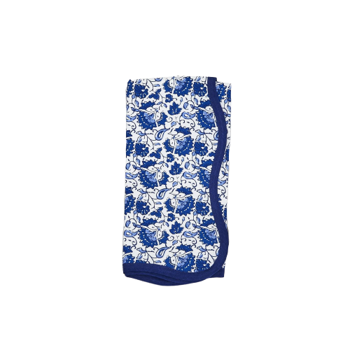 Chinoiserie Blue Floral Set of 4 Scalloped Edge Printed Napkins