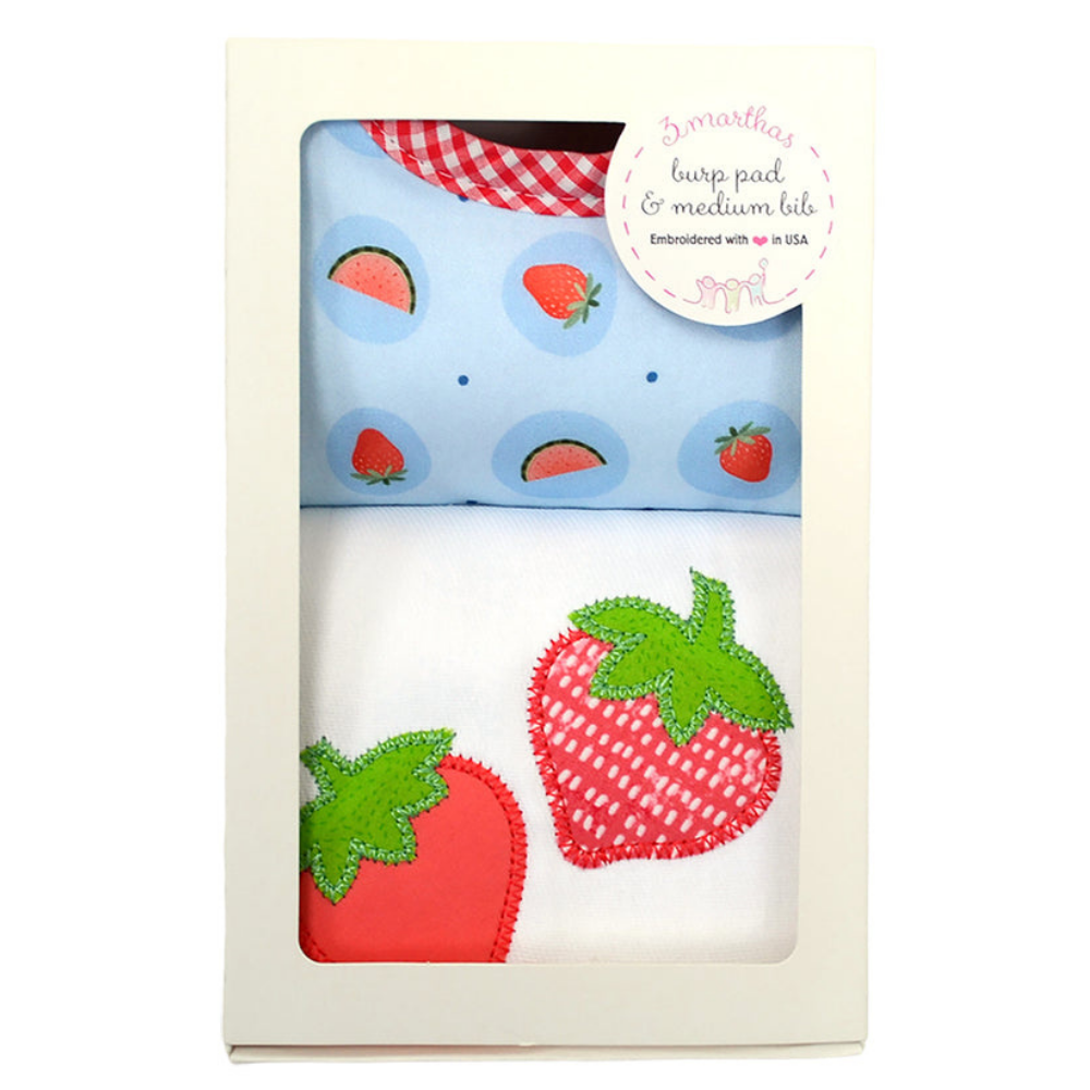 Boxed Burp/Bib Set Strawberry