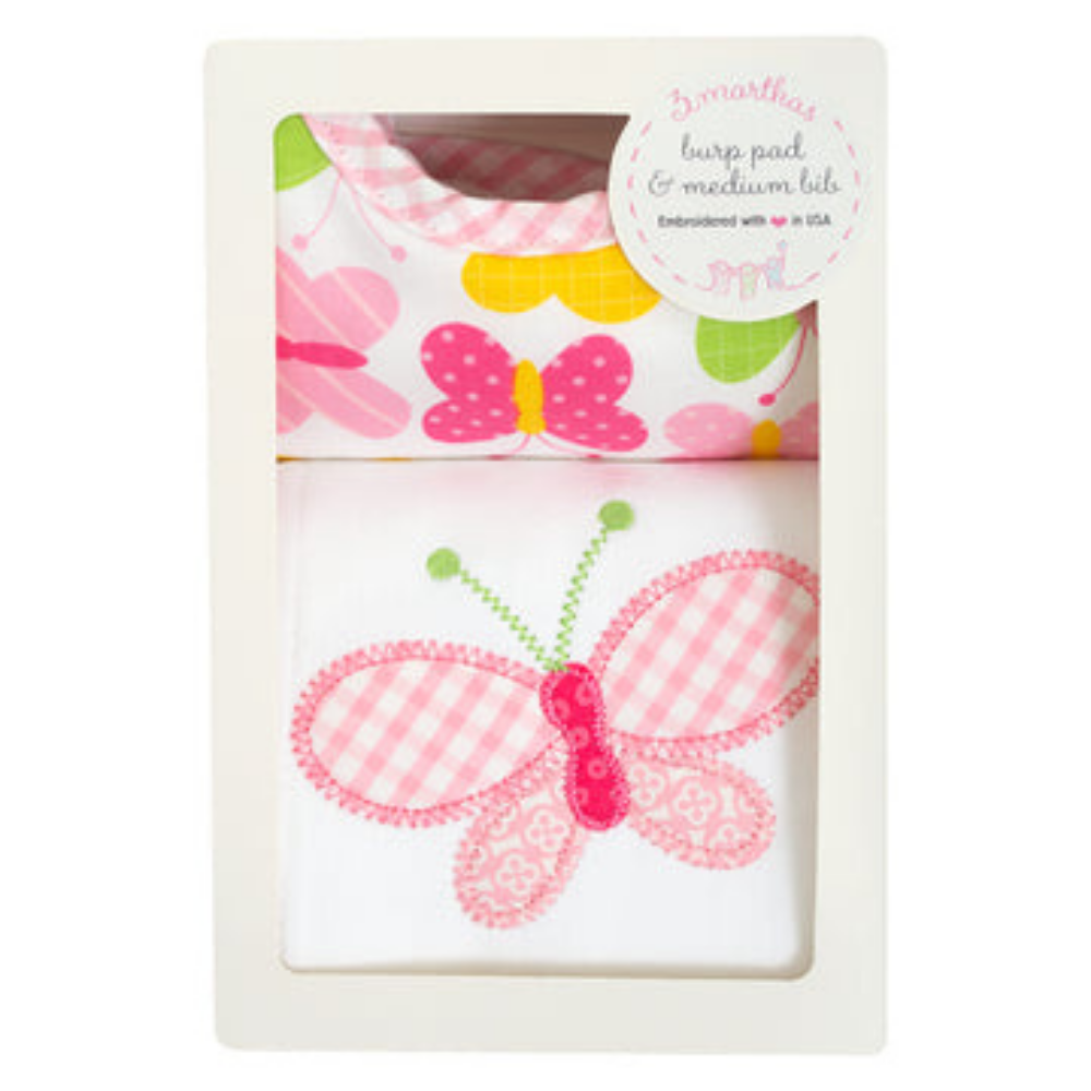 Boxed Burp/Bib Set Butterfly