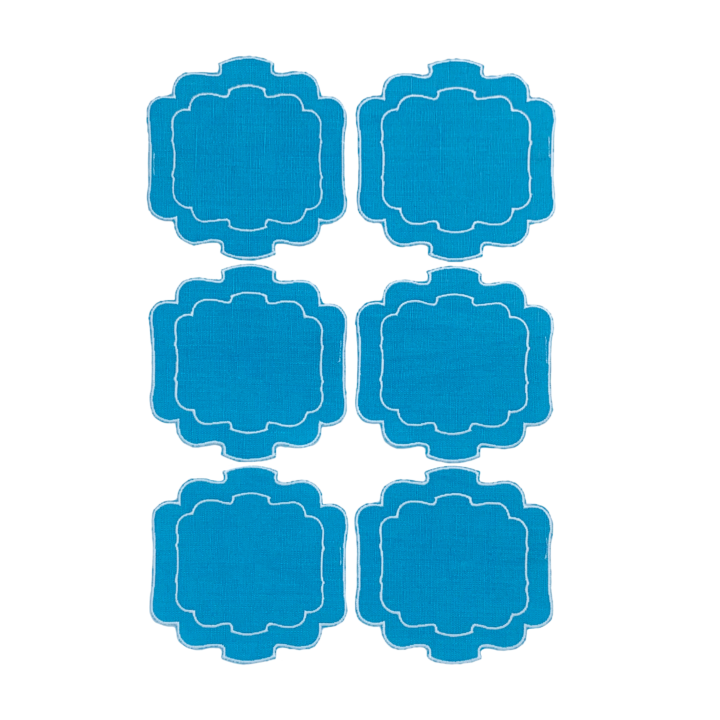 Set Of 6 Coaster Par 800 - Turquoise/White