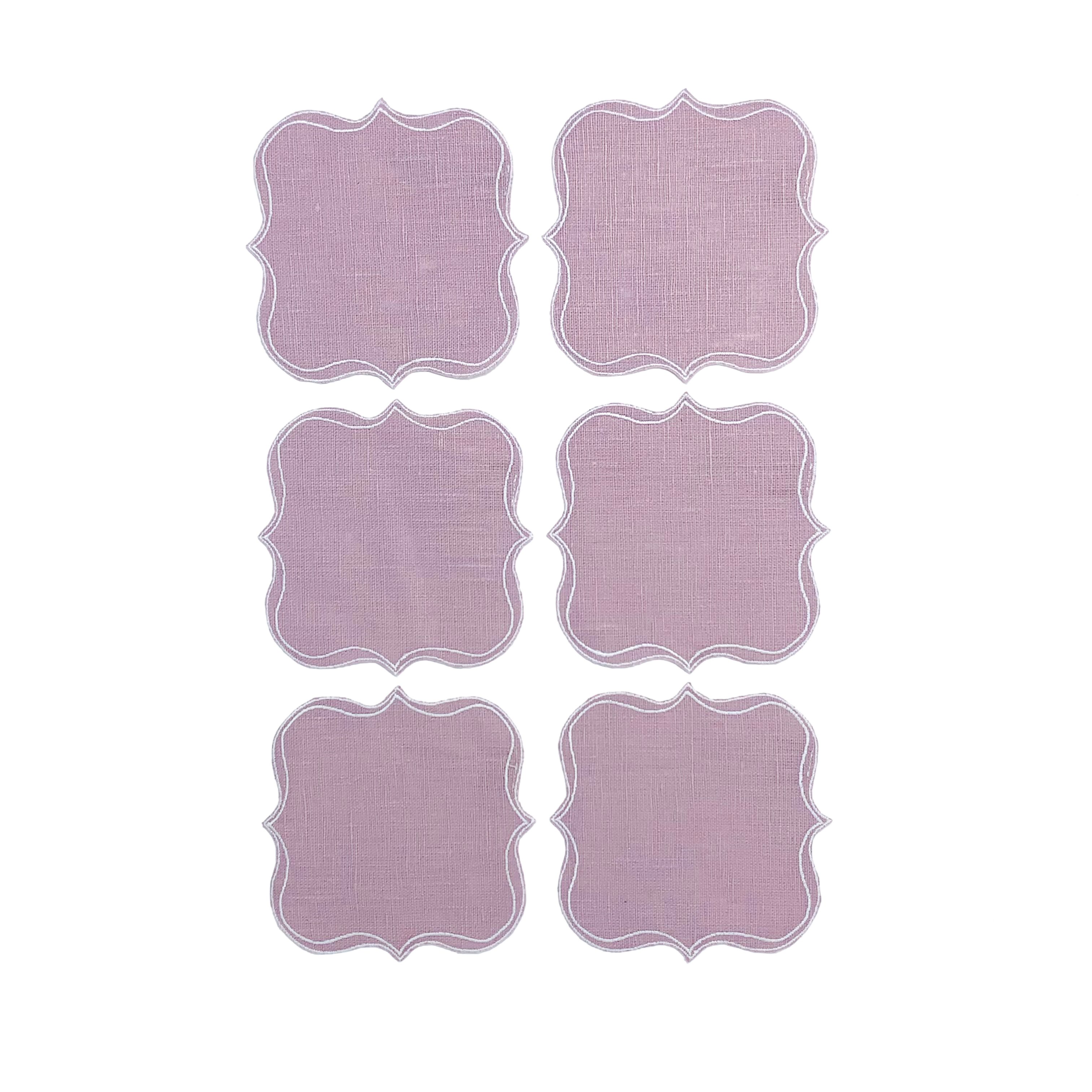 Set Of 6 Coaster Par Square - Powder Rose/White