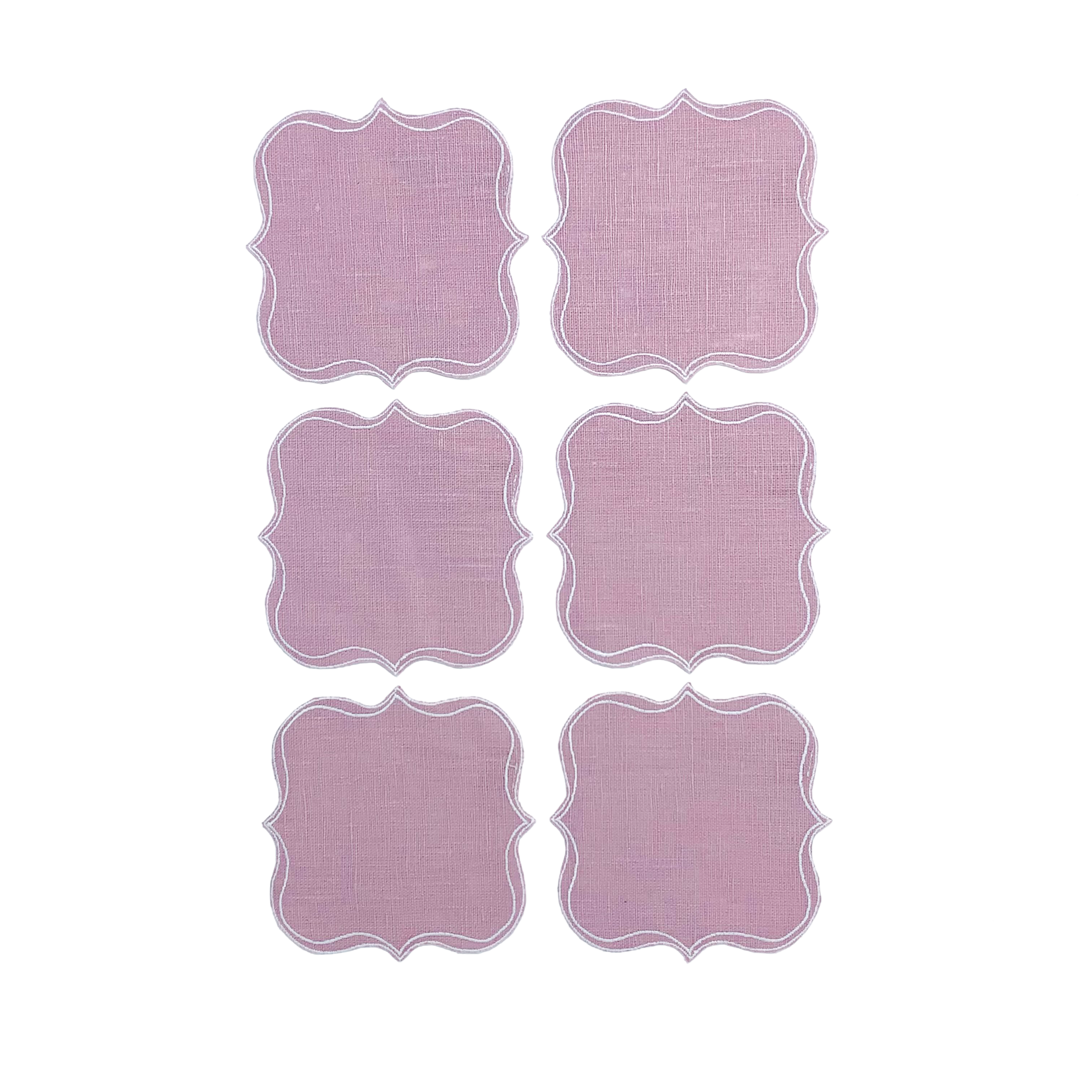 Set Of 6 Coaster Par Square - Powder Rose/White