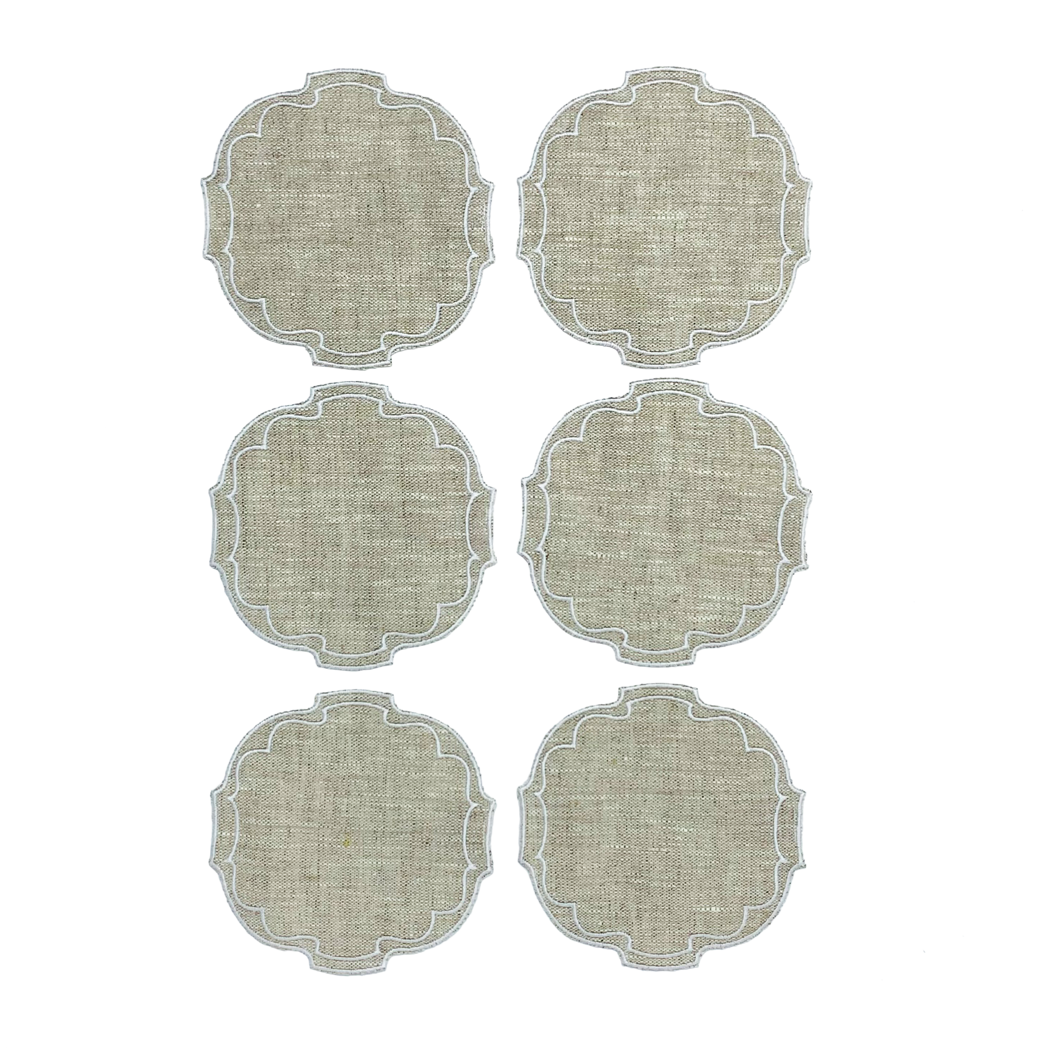 Set Of 6 Coaster Par Oval - Natural/White