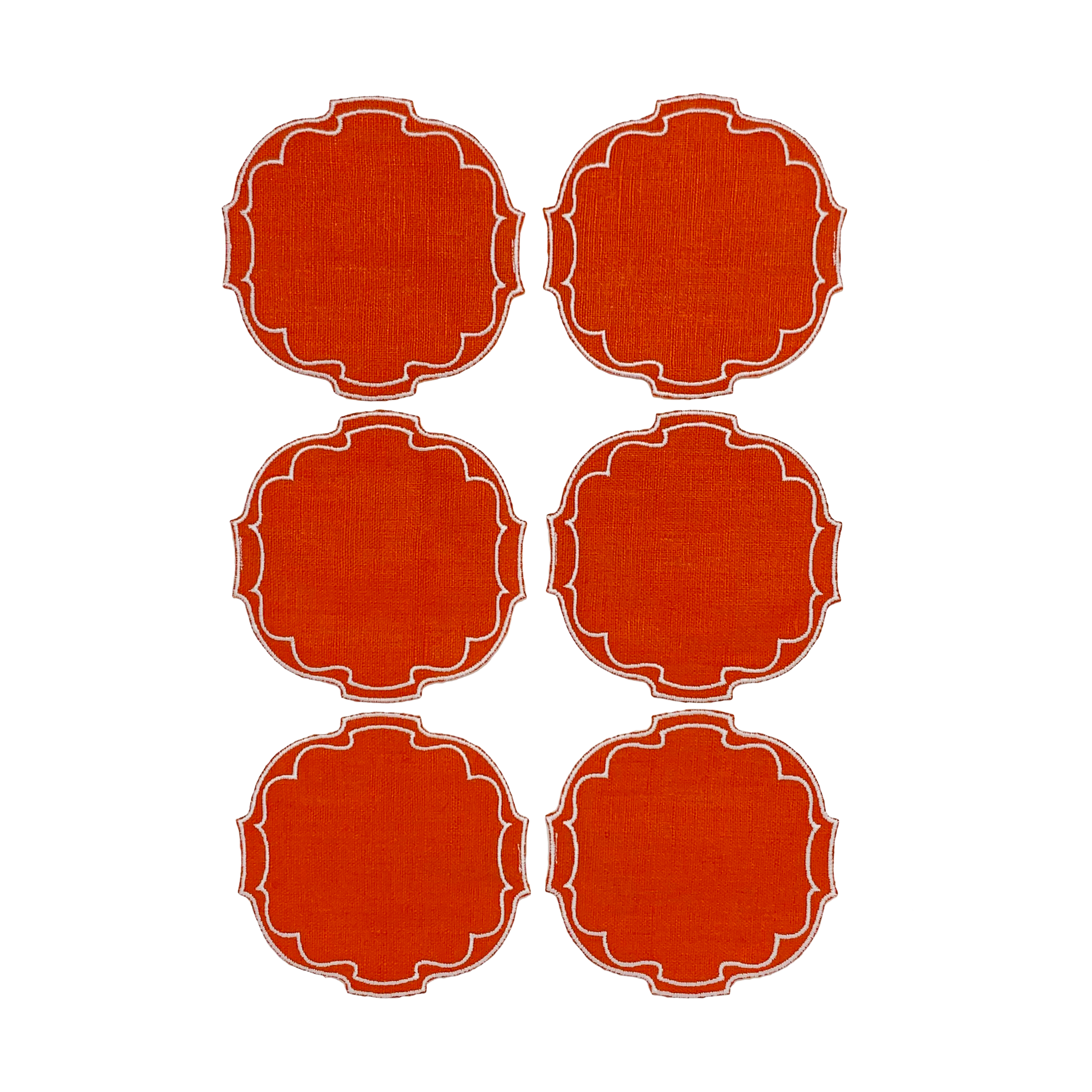 Set Of 6 Coaster Par Oval - Orange/White