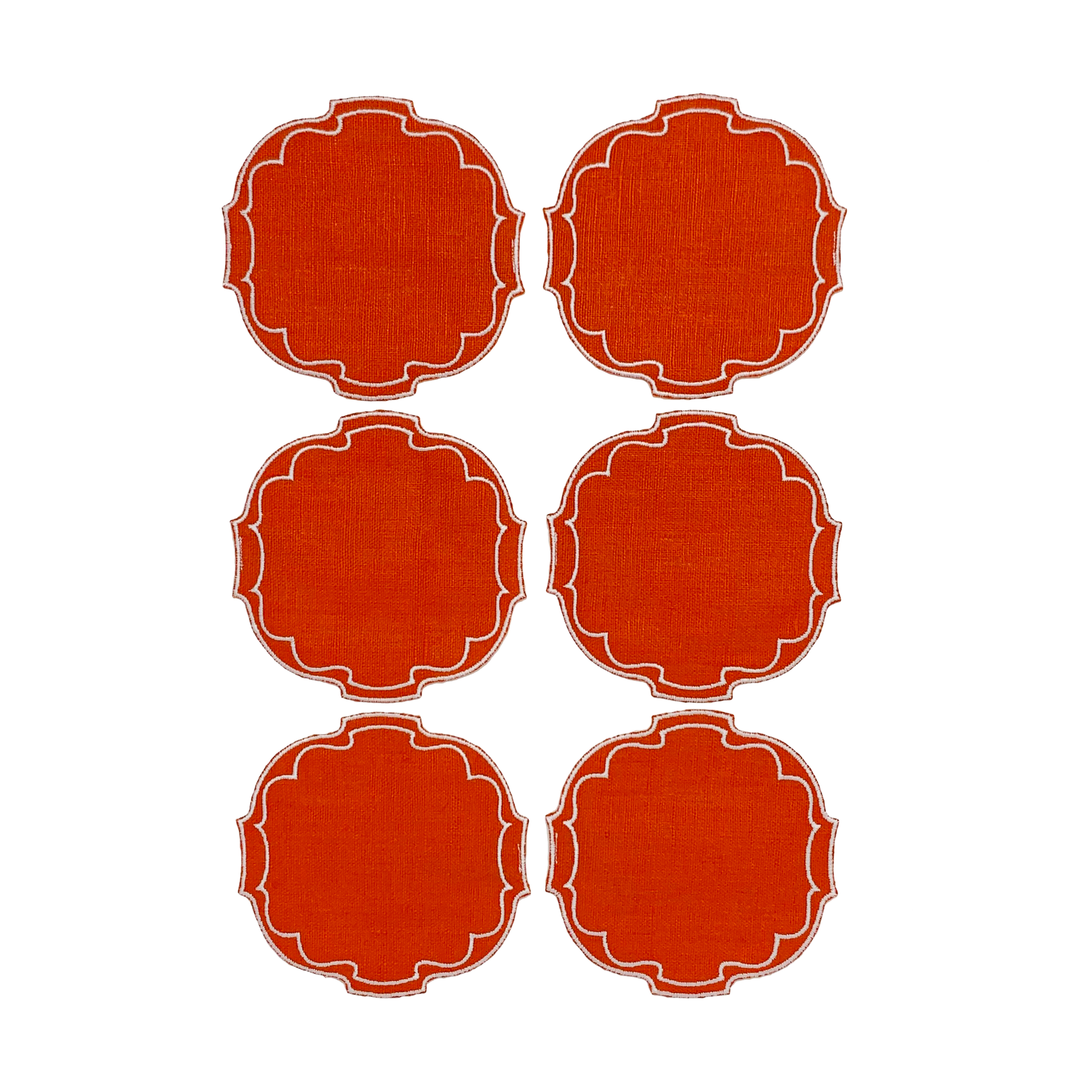 Set Of 6 Coaster Par Oval - Orange/White