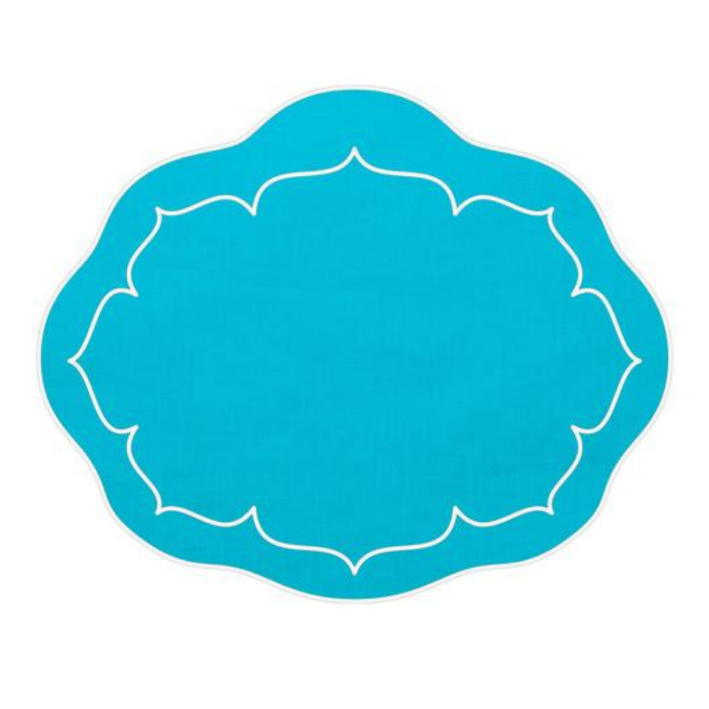 Set Of 6 Linho Mat Oval - Turquoise/White