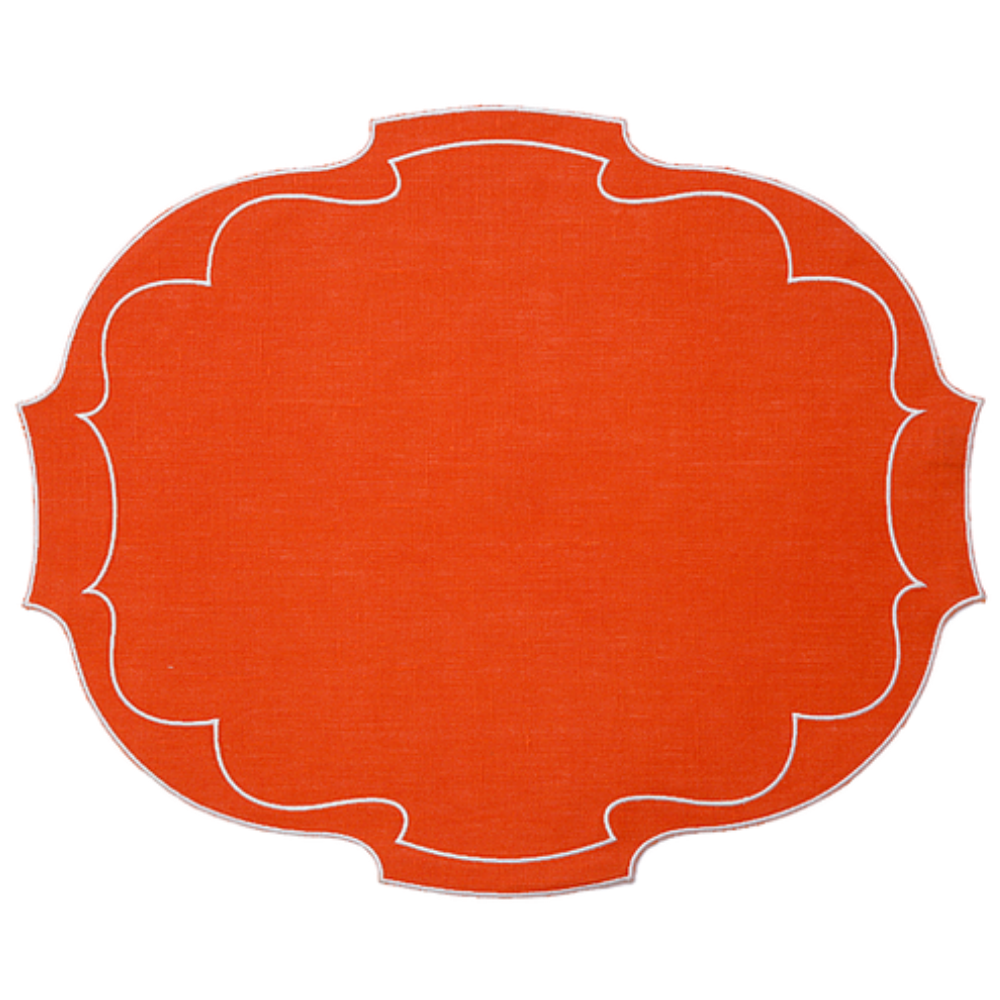 Set of 6 Placemat Par Oval - Orange/White