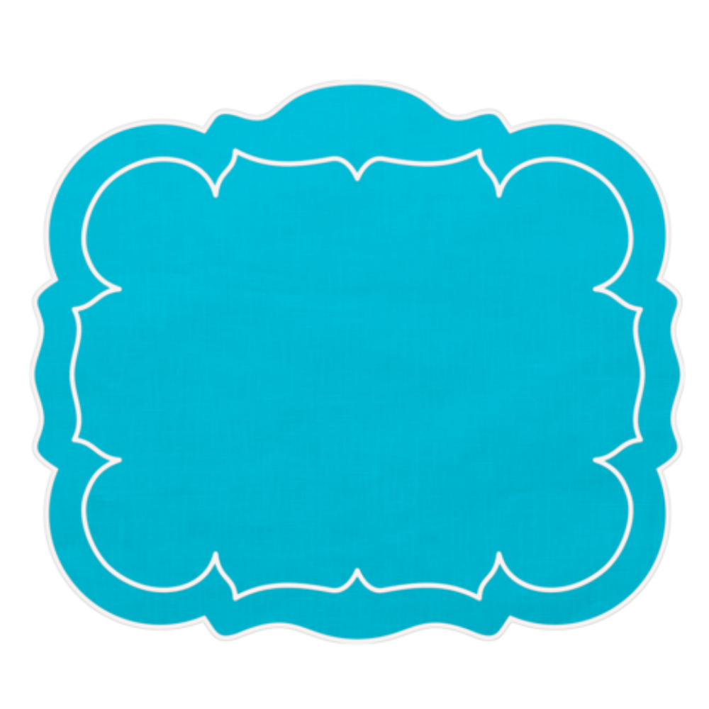 Set Of 6 Linho Mat Rectangular - Turquoise/White
