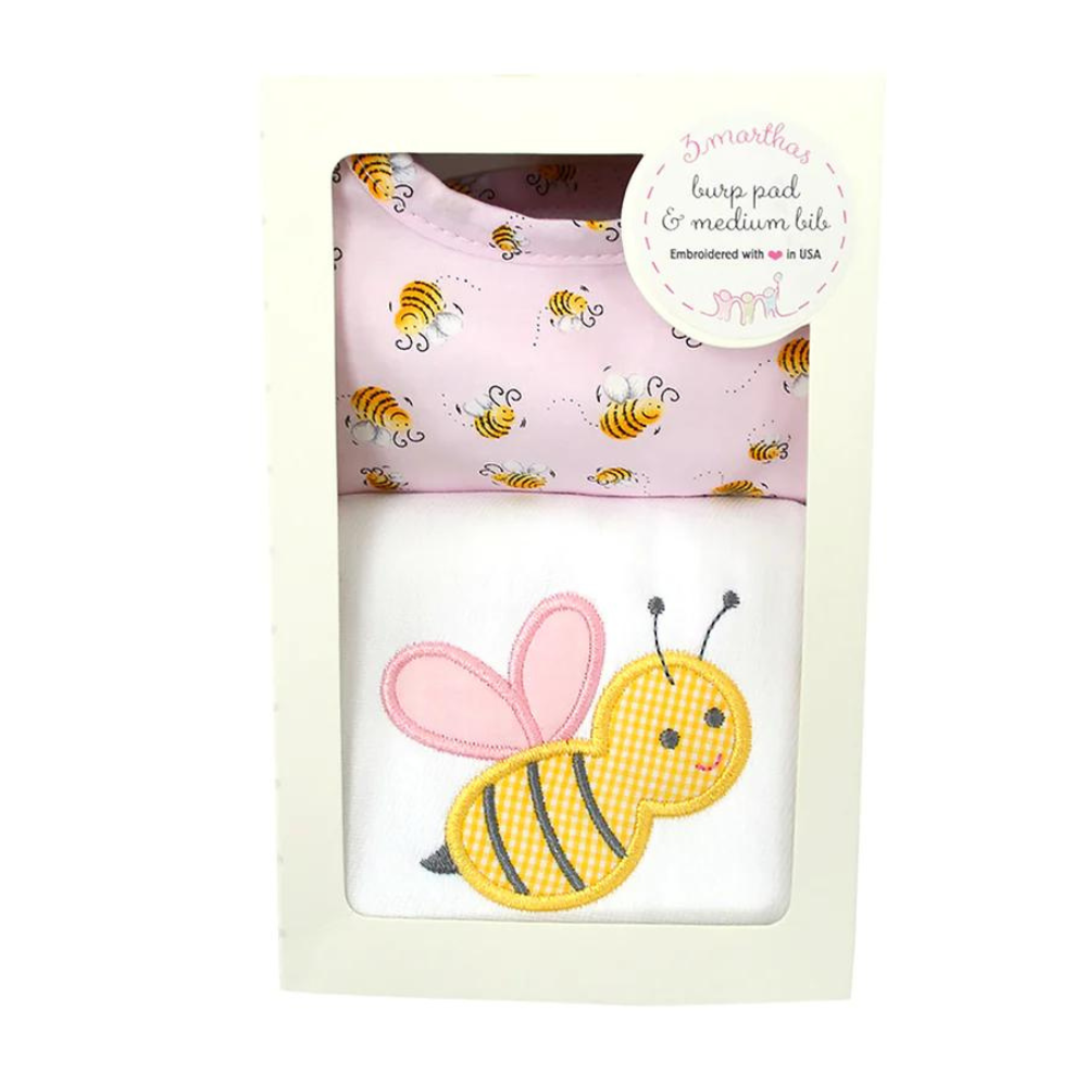 Boxed Burp/Bib Set Pink Bumble Bee