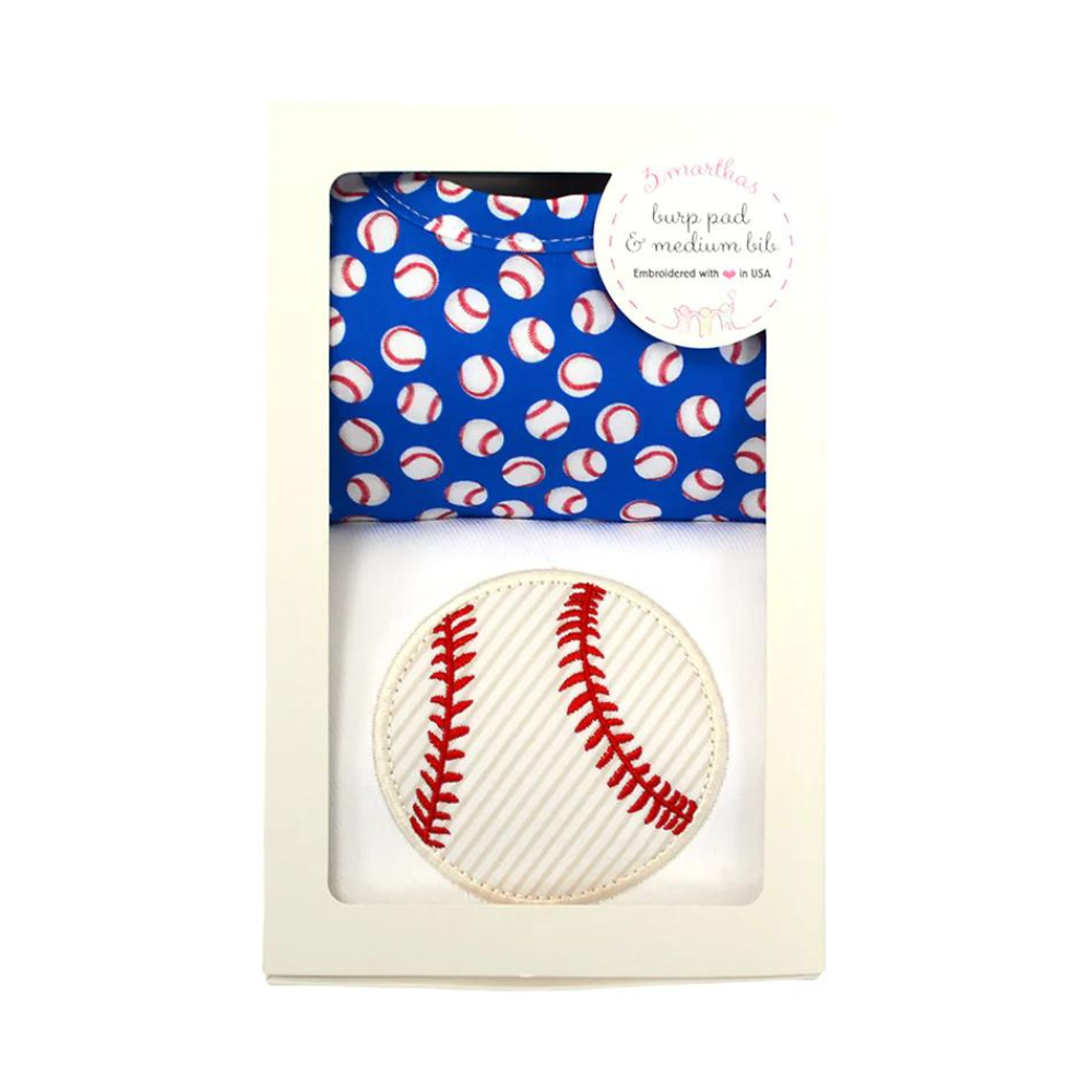 Boxed Burp/Bib Set Baseball