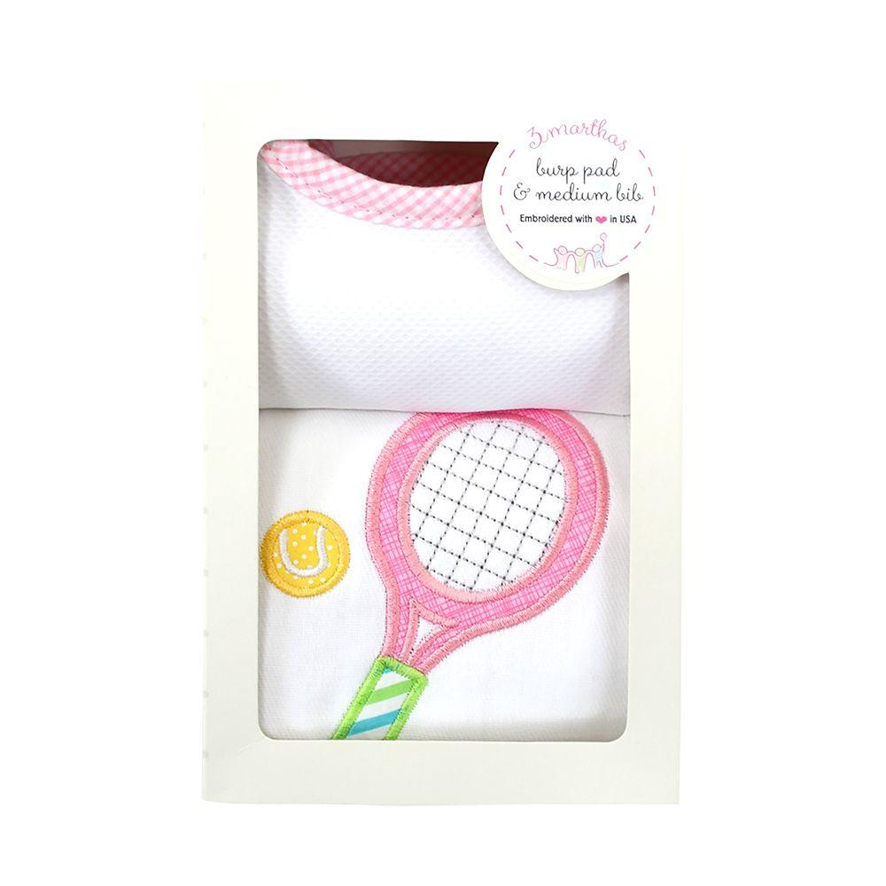 Boxed Burp/Bib Set Pink Tennis