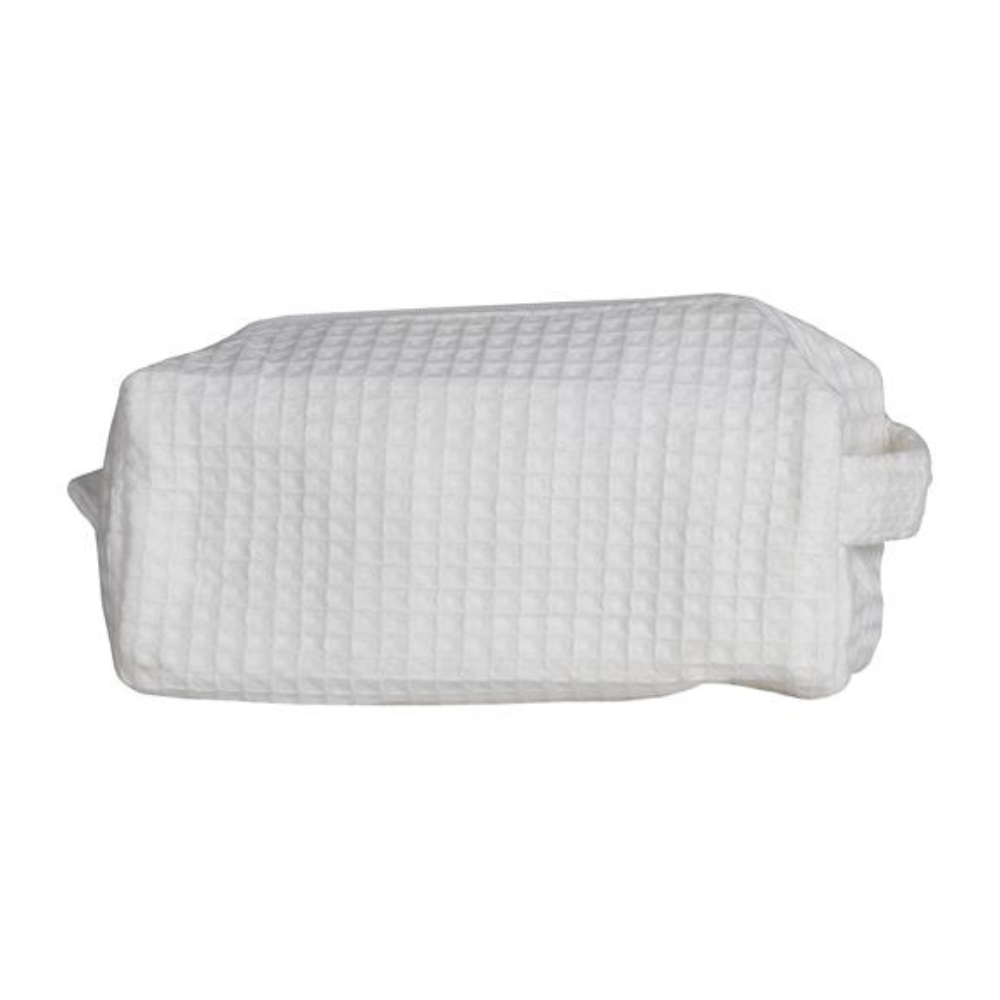 Small Waffle Weave Cosmetic Bag - White