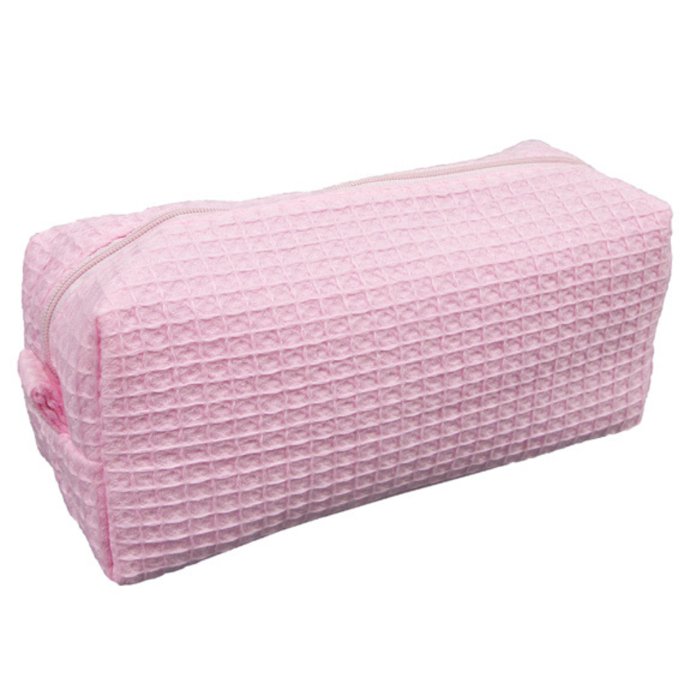 Small Waffle Weave Cosmetic Bag - Pink