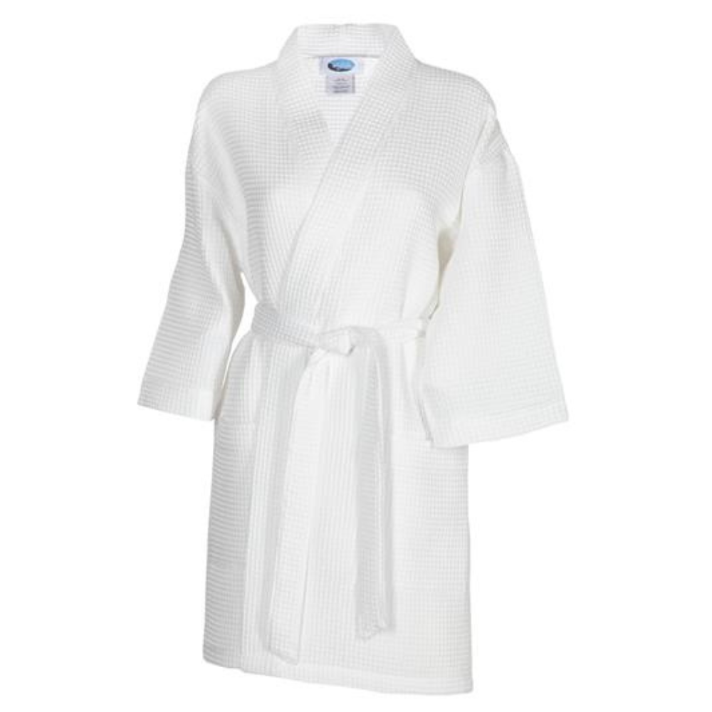 Thigh Legth Waffle Weave Kimono Robe White - One Size