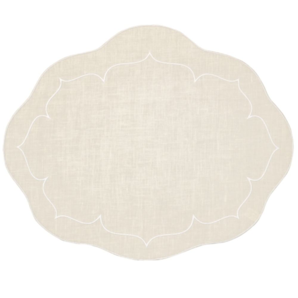 Set Of 6 Linho Mat Oval - Ivory/White