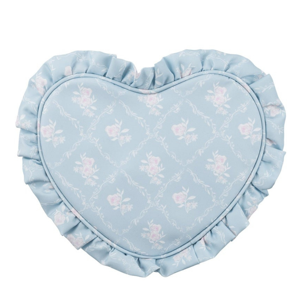 High Tea Printed Ruffle Heart Pouch (Nylon) - Earl Grey