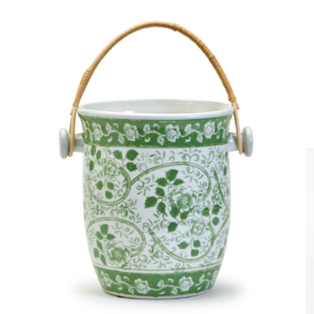Countryside Cooler Bucket  Hand-Painted Porcelain/Cane