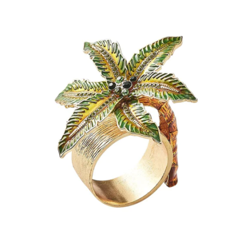 Palm Coast Napkin Ring in Green & Gold - Set of 4